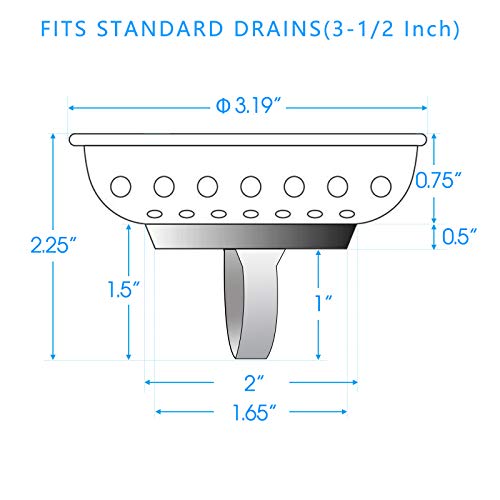 2PCS Kitchen Sink Strainer Stopper 2 in 1, Spring Clip Plunger, Replacement for Standard Drains(3-1/2 Inch), Chrome Plated Stainless Steel Body with Rubber Stopper