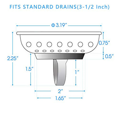 2PCS Kitchen Sink Strainer Stopper 2 in 1, Spring Clip Plunger, Replacement for Standard Drains(3-1/2 Inch), Chrome Plated Stainless Steel Body with Rubber Stopper