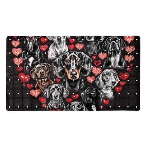 Bath Tub Mat Non Slip 15.1 x 26.8 Inch, Dogs Dachshund Eco Friendly Bathmat with Suction Cups Drain Holes Shower Tub Mats - color: Multi 03