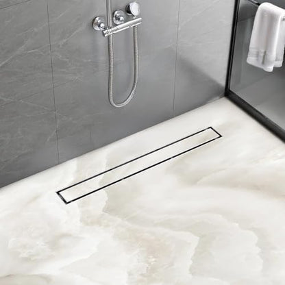 Linear Shower Drain 24 inch Brushed with Tile Insert Grate | AISI 304 Stainless Steel Brushed Linear Drain Rectangle Shower Floor Drain with Hair Strainer and Leveling Feet - color: Silver, size: 24 inch