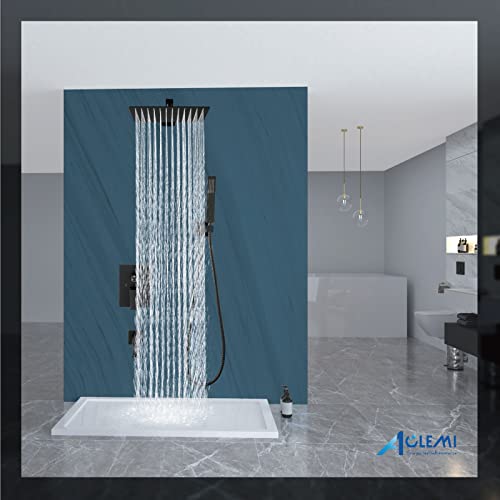 Aolemi Shower Faucet Set with Tub Filler Handheld 10" Head Matte Black | Shower Valve and Trim Kit,Handheld Spray,Tub Spout,Single Handle,SUS304,Bathroom Mixer for Remodeling - color: Black, size: 10 Inch Shower Head