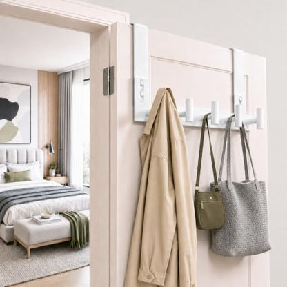 WUIVIUT White Stainless Steel Door Hanger for Towel, Heavy Duty Over The Door Hooks for Clothes, Coat (T-Shape, 5 Hook, Fits 1-3/4'' Thick) - size: T Shape 5 Hook, White