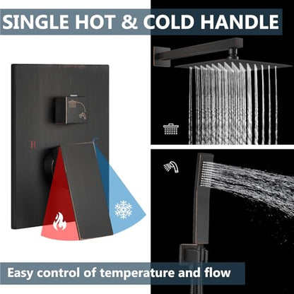 Aolemi Shower Faucet Set with Handheld Oil Rubbed Bronze 10 Inch Head | Pressure Balance Shower Valve and Trim Kit,SUS304 Rain Head and Handle System,All Metal,Wall Mount,Bathroom,Handheld Spray - color: Bronze, size: 10 Inch Wall Mount Shower Head