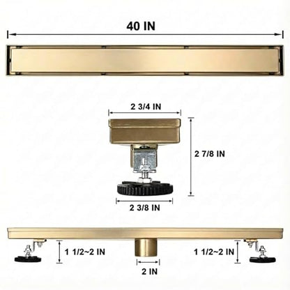 AVSIILE Linear Shower Floor Drain, Brushed Gold 40 Inch 304 Stainless Steel Bathroom Drains Kit, Rectangular Shower Trench Drain with Reversable Tile-in Pattern Drain Cover & Hair Catcher - color: Brushed Gold, size: 40 Inch