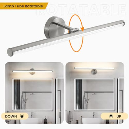 KAISITE Bathroom Light Fixture Over Mirror 30IN Brushed Nickel LED Vanity Light 24W 3000K Dimmable Modern Bathroom Wall Mount Lighting Fixture Rotatable Bath Vanity Light Bar - color: Brushed Nickel, size: 30 Inch