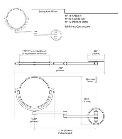 Gatco 1411 Wall Mount Mirror with 14-Inch Swing Arm Extents, Chrome - color: Chrome, style: Swing Arm