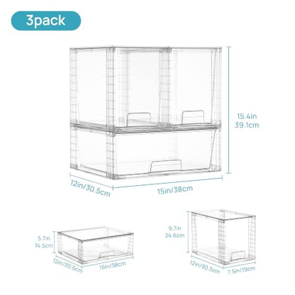 Vtopmart Clear Stackable Storage Drawers, 6 Pack Wide Tall Set | Wide and Tall Pull-Out PET Drawers with Stackable Design for Maximizing Space in Cabinets, Closets, Pantry - style: 2 Wide+4 Large