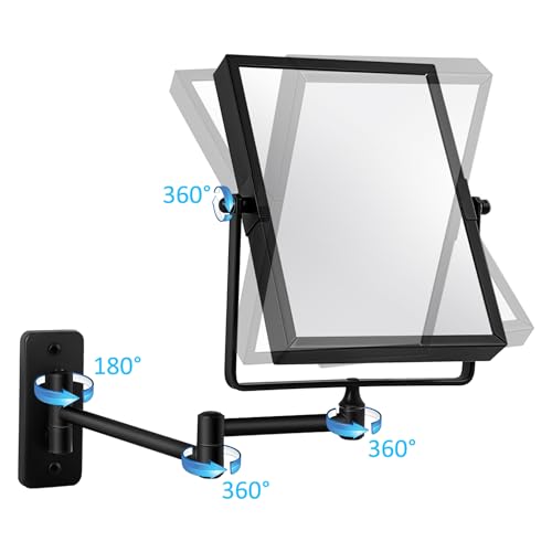 QiMH 3X Magnified Wall Mounted Mirror, Rectangular 8x6 Inch with Extendable Arm | Double-Sided Swivel Bathroom Shaving Vanity Mirror