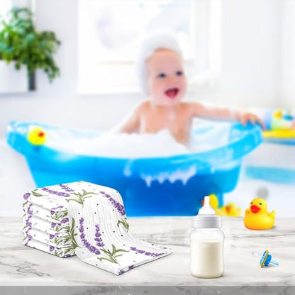 YETTASBIN Lavender Muslin Baby Hand Washcloths, Soft Cotton Bath Face Towel, 4 Layers Extra Absorbent Feeding Burp Cloth for Newborn Infant, 5 Pack - size: 12 Inch x 5 Pack