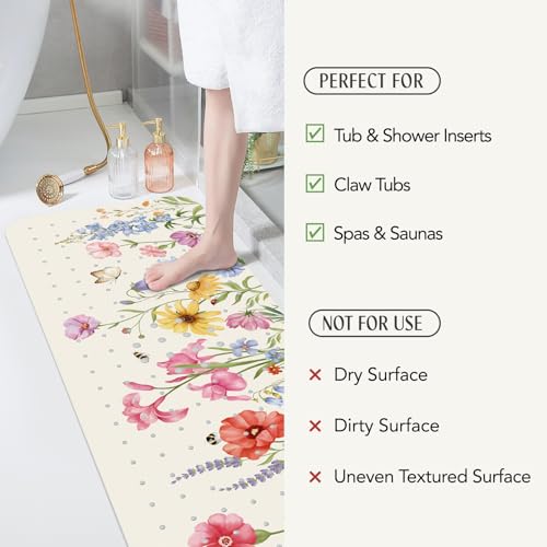 SHUCHING Bath Mat for Tub Non Slip-40x16 Inch, Wildflower | Bathtub Mat for Women Mold Free, Long Shower Mat for Inside Shower with Suction Cup, Machine Washable - color: Wildflower