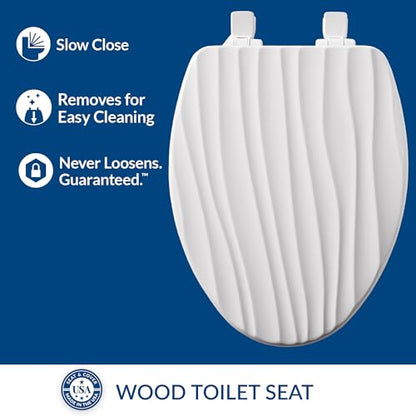 Mayfair Sculptured Rainfall Slow Close Toilet Seat, Easy Clean Hinges with Durable Wood Seat, Made in USA, Elongated, White - size: Elongated, style: Rainfall