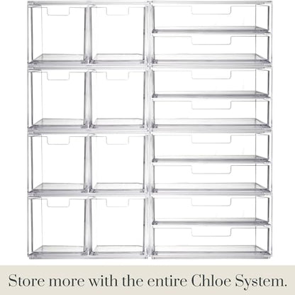 STORi Stackable Desk Drawer Organizer, Clear Pen Pencil Makeup Brush Holder for Desktops and Vanities, 4 Wide Drawers (Made in USA) - style: 7.5"W x 1.5"H Drawers (Set of 4)