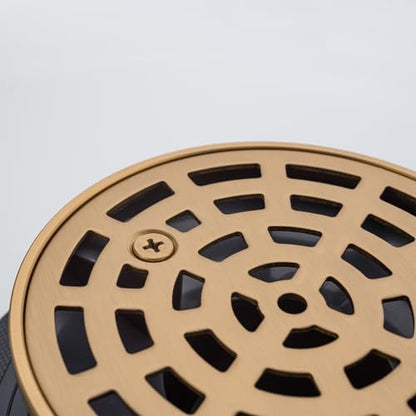 RANDOM Round Shower Drain SUS304 Stainless Steel Champagne Bronze Shower Drain 4 inch with Adjustable PVC Base Flange,Shower Floor Drain with Removable Cover Grid Grate - color: A-champagne Bronze-4″ Round With Base Flange