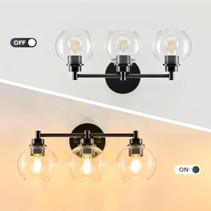 VONLUCE 3 Light Bathroom Vanity Light Fixtures, Black Finish | Globe Glass Shades, E26 Sockets, Easy to install, Vanity Lights for Bedroom Hallway Living Room - color: Black, size: 3-Light