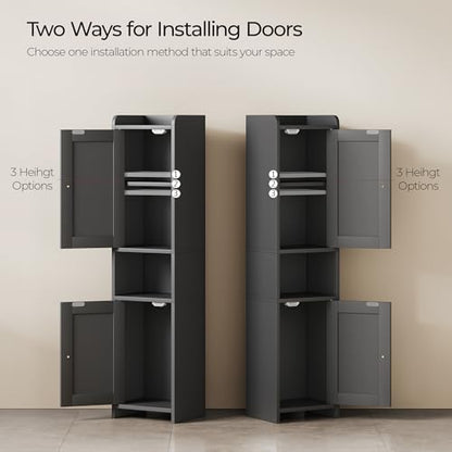Bathroom Cabinet with 2 Doors, 7.3 x 9.8 x 40.4 Inches, Small Freestanding Storage Cabinet with Adjustable Shelf, Floor Cabinet for Small Spaces, Bathroom, Entrances, Kitchen, Black