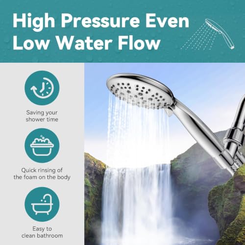 JDO High Pressure Handheld Shower Head, 6 Spray Settings, 4.3" High Flow Hand Shower Set with 59" Stainless Steel Hose and Adjustable Bracket for Bathroom Gym Hotel - color: Chrome Polished