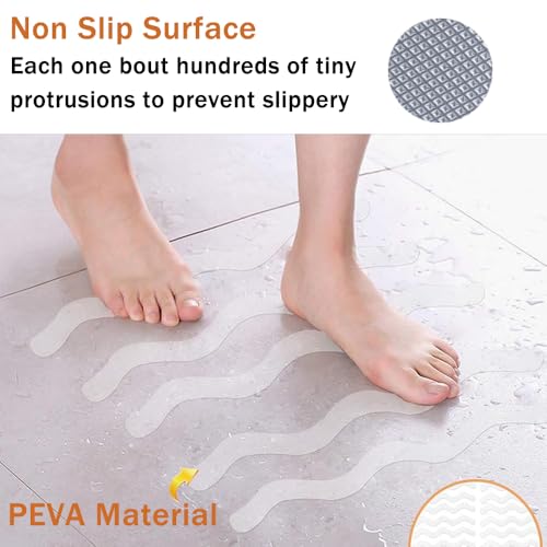 24 PCS Anti Slip Shower Stickers,Safety Anti Slip Shower Adhesive Strips Treads for Bathroom Floor Tub Stairs Ladders Pools Boats, Bathtub Appliques for Adults & Kids with Scraper