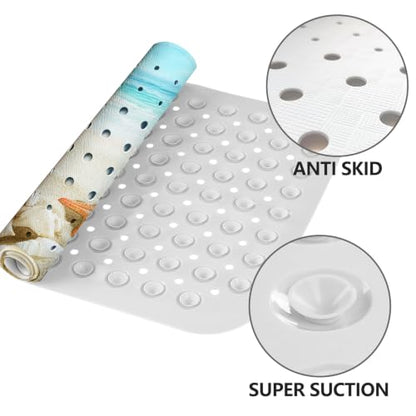 LNOND Summer Beach Bathtub Mat Non Slip, 40 X 16 Inch Tub Mat for Bathroom, Sand Coastline Bath Tub Shower Mat with Drain Holes and Suction Cups - color: Sand Coastline