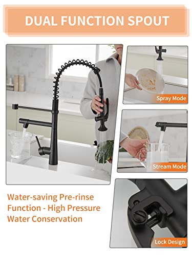 Matte Black Kitchen Faucet with Sprayer,AIMADI Commercial Single Handle | One Hole Pull Down Sprayer Kitchen Faucets - color: Matte Black, style: Commercial