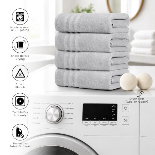 Bath Towels Set of 4 Extra Large, 30x60 in, 100% Uzbek Cotton 600 GSM Oeko-TEX, Larger & Lighter Weight, Quicker to Dry, Super Soft and Absorbent Perfect for Bathroom–Light Grey - color: Light Grey