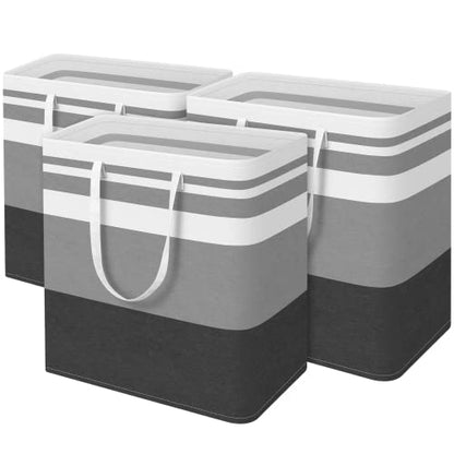 BlissTotes 3-Pack Laundry Basket, Collapsible Laundry Hamper, Grey, 100L | Laundry Clothes Hamper, Hampers for Bedroom, Freestanding Hamper with Handles, Clothes Laundry Basket - color: Grey, size: 100L