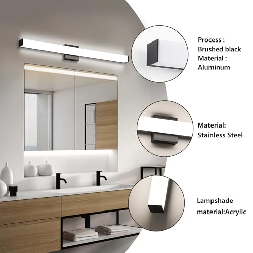 Bathroom Vanity Light Brushed Nickel Square LED 24 inch 14W 4000K Natural White Light Wall Bar Lighting Fixtures Over Mirror (Matte Black, 31.5in 4000K Dimmable) - color: Matte Black, size: 31.5in 4000K Dimmable