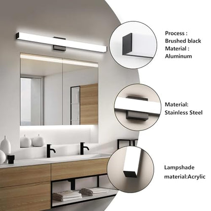 Bathroom Vanity Light Brushed Nickel Square LED 24 inch 14W 4000K Natural White Light Wall Bar Lighting Fixtures Over Mirror (Matte Black, 31.5in 4000K Dimmable) - color: Matte Black, size: 31.5in 4000K Dimmable