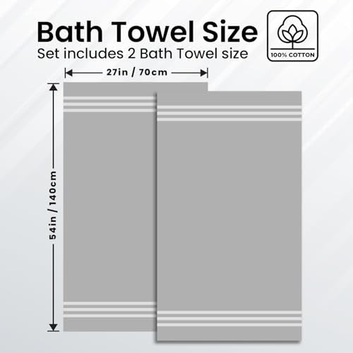 Infinitee Xclusives 100% Ring-Spun Cotton Bath Towels for Bathroom - Pack 2 | Luxury Super Soft, Absorbent & Quick-Drying |27x54 inches| Large Bathroom Towels Set |600 GSM| Gym, Shower, Spa & Hotel Use - color: Charming Grey