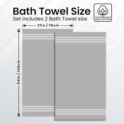 Infinitee Xclusives 100% Ring-Spun Cotton Bath Towels for Bathroom - Pack 2 | Luxury Super Soft, Absorbent & Quick-Drying |27x54 inches| Large Bathroom Towels Set |600 GSM| Gym, Shower, Spa & Hotel Use - color: Charming Grey