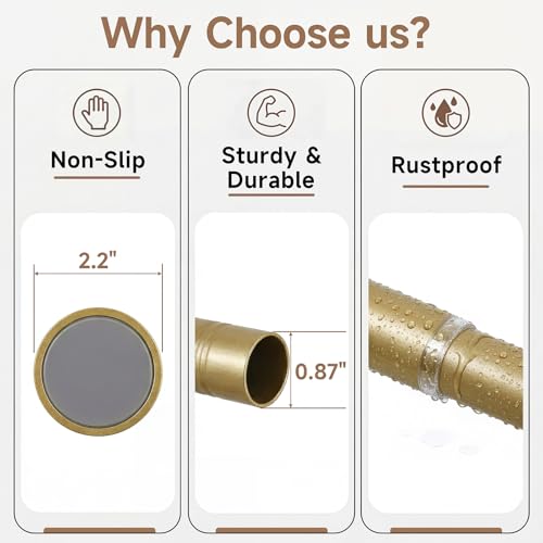Gold Tension Curtain Rod 24 to 64 Inch(2-5.3ft) - Stainless Steel Spring Tension Shower Curtain Rod, No Drilling Satin Gold Tension Rod for Curtains Windows Closet Kitchen - color: Satin Gold, size: 24-64 Inches