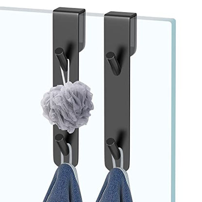 Shower Door Hook, Extended Length Frameless Shower Door Hook (7 Inch), Heavy-Duty Bathrobe Towel Stainless Steel Hook, No Drilling or Adhesive Required, 2-Pack, Black - color: Black-SXXG