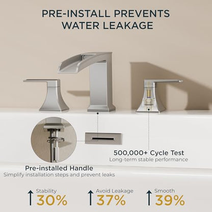 FORIOUS Roman Bathtub Faucet 3 Hole Deck Mount with 2 Handle Brushed Nickel | Tub Faucet for 3-Hole Set, 6-12" Centered Distance, Widespread Garden Bath Tub, Waterfall Spout, High Flow, Brass - color: Brushed Nickel