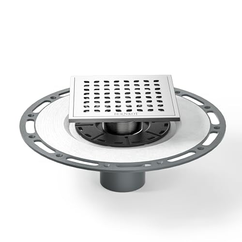 Square Shower Drain w/PVC Bonding Flange Base, 6" Brushed | 304 Stainless Steel Drain w/ Drain Key for Low Profile Shower Tiles, CUPC Certified - color: Brushed6"