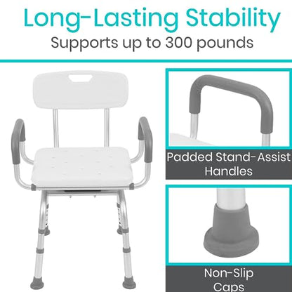Vive Swivel Shower Chair for Inside Shower - Seat for Elderly, Disabled, Adults, Seniors - 360° Rotating, Narrow & Height Adjustable - Tub Bench Stool for Bathroom Mobility with Removable Back & Arms | Adults, Seniors - 360° Rotating, Narrow & Height Adju