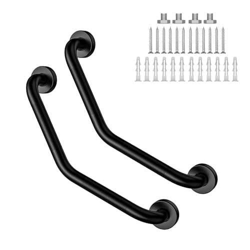 16 Inch Angled Grab Bar 2 Pack, ZUEXT Anti Slip Black Shower Grab Bar Handles, Stainless Steel Knurled Bathroom Balance Bar, Safety Hand Rail Support,Handicap Elderly Injury Senior Assist Bath Handle - color: Black, size: 16 Inch - 2 Pack