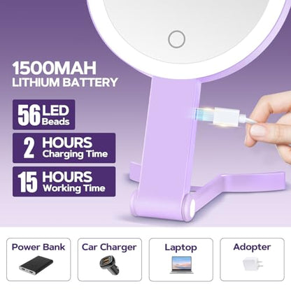 MIYADIVA Lighted Makeup Mirror, 30X Magnifying Mirror with Light, Hanging and Handheld Mirror with Handle, Purple - color: Purple