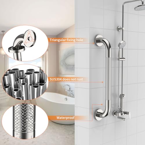 20 Inch Polished Chrome Shower Grab Bar with Anti-Slip Knurled Grip | YuanDe Stainless Steel Bathroom Grab Bars，Shower Handrail Support, Handicap Elderly Balance Assist Handles-2Packs - color: Chrome, size: 20inch-2Pack