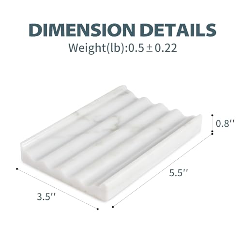 2 Pcs Soap Holder for Bathroom, Marble Soap Dish for Kitchen Countertop, Bathroom Tray with Creative Wavy Design, Soap Saver for Bath Tub, Sponges, Italian Natural Stone(Bianco Carrara) - color: Bianco Carrara