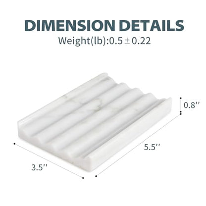 2 Pcs Soap Holder for Bathroom, Marble Soap Dish for Kitchen Countertop, Bathroom Tray with Creative Wavy Design, Soap Saver for Bath Tub, Sponges, Italian Natural Stone(Bianco Carrara) - color: Bianco Carrara