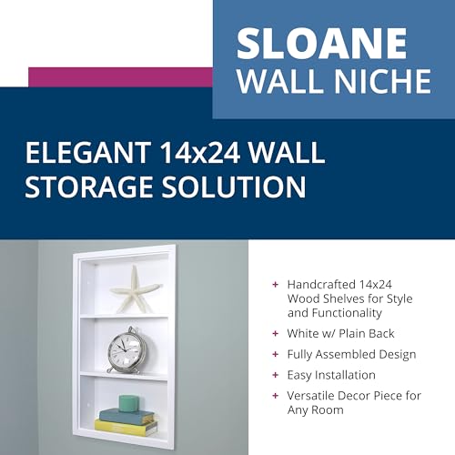 14x24 Sloane Recessed Wall Niche Medicine Cabinet Replacement, in The Wall Bathroom Cabinet Insert Shelf/Shelves, Made in North America, Real Wood, NO MDF, White Plain Back - color: White, size: 14x24