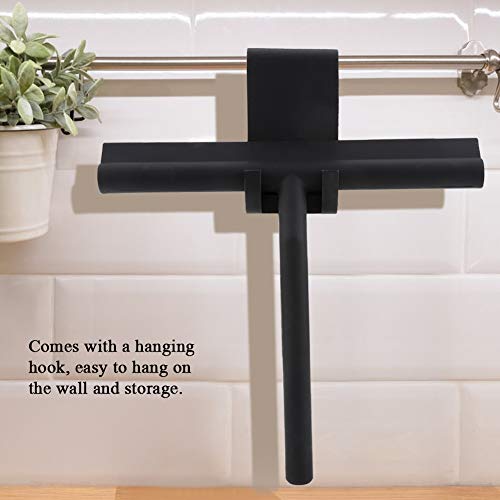 All Purpose Stainless Steel Shower Squeegee, Bathroom Cleaner Tool Household Window Mirror Squeegee with Hooks Holder for Home Cleaning, Glass Door, Tile Wall, Car