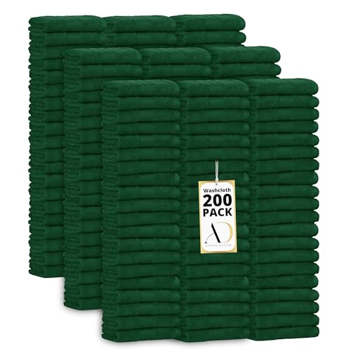 100% Cotton Washcloths 12x12 Inches, 600 GSM, Soft & Absorbent, Durable, Set of 200, Green - color: Green, size: Washcloth Set of 200