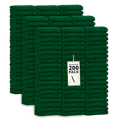 100% Cotton Washcloths 12x12 Inches, 600 GSM, Soft & Absorbent, Durable, Set of 200, Green - color: Green, size: Washcloth Set of 200