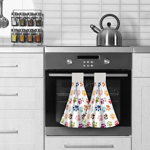 Dog Paw Kitchen Hand Towels Set of 2 Animal Foot Print Soft Absorbent Dish Wipe Cloth Hanging Tie Towels Washcloth for Bathroom Hotel Gym - color: Dog Paw