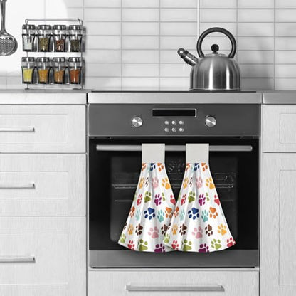Dog Paw Kitchen Hand Towels Set of 2 Animal Foot Print Soft Absorbent Dish Wipe Cloth Hanging Tie Towels Washcloth for Bathroom Hotel Gym - color: Dog Paw