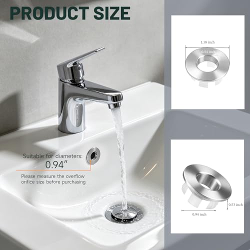 Sink Overflow Ring, Brushed Nickel | Bathroom Kitchen Sink Basin Trim Overflow Cover Hole Brass Insert Round Cap - color: Brushed Nickel