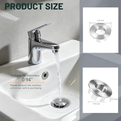 Sink Overflow Ring, Brushed Nickel | Bathroom Kitchen Sink Basin Trim Overflow Cover Hole Brass Insert Round Cap - color: Brushed Nickel