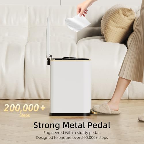 KSSKSS 2.6 Gallon/10L Slim Stainless Steel Bathroom Trash Can with Soft Close Lid, for Narrow Spaces,Bathroom, Bedroom (White) - color: White