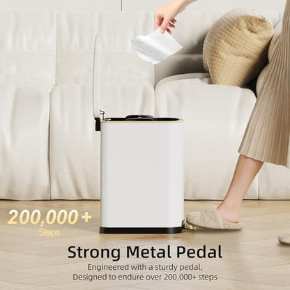 KSSKSS 2.6 Gallon/10L Slim Stainless Steel Bathroom Trash Can with Soft Close Lid, for Narrow Spaces,Bathroom, Bedroom (White) - color: White