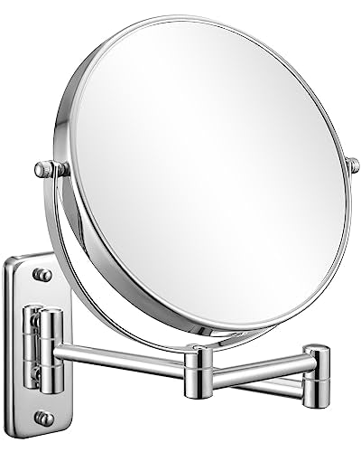 DECLUTTR 8 Inch Wall Mounted Magnifying Mirror with 10x Magnification, Double Sided Vanity Makeup Mirror for Bathroom, Chrome Finished - color: Silver